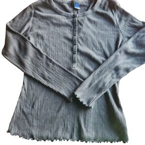 Old Navy Ribbed Henley Long Sleeve Shirt Gray Lettuce Trim Size M